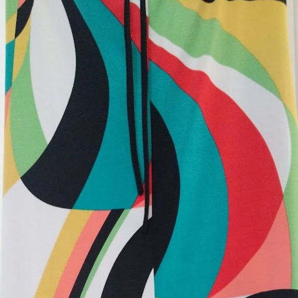 [M] Abstract Multicolor Swirl Stretch Bodycon Halter Maxi Dress - Picture 4 of 16